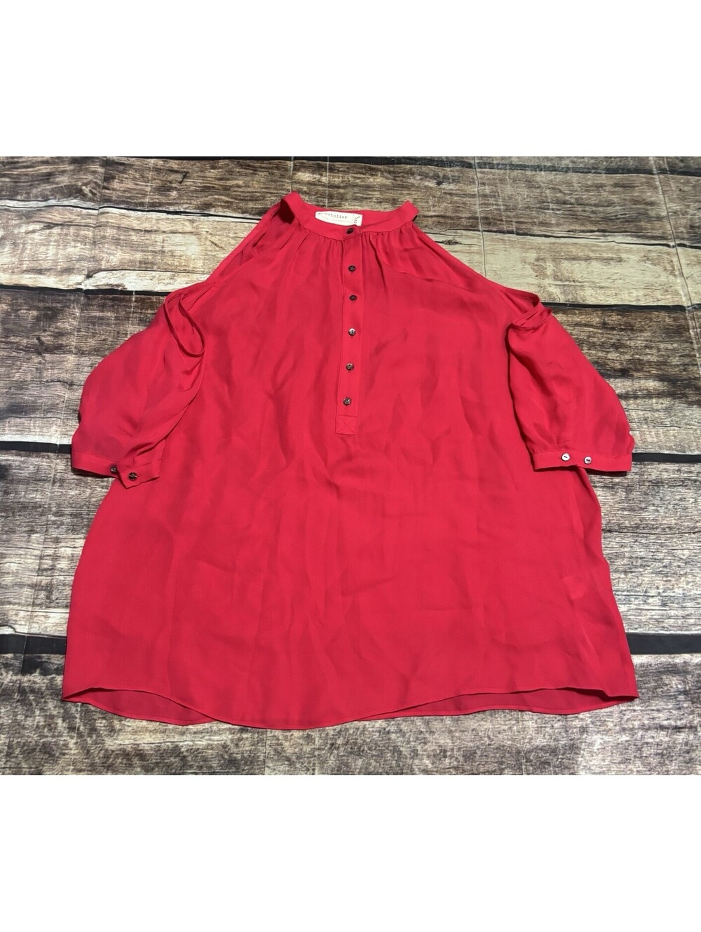 Nicole Miller Artelier Top Women's Size Medium Silk Cold Shoulder Red